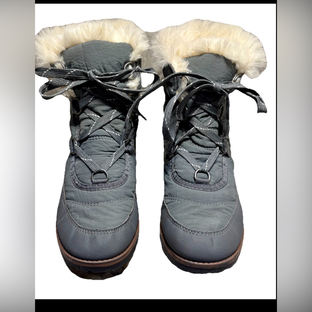 Rock & Candy Gray Lace-Up Faux Fur Trim Winter Boots